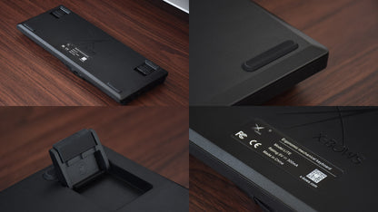 Multiple partial close-ups of the X-BOWS Ergonomic keyboard