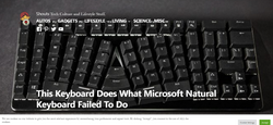 Mike Shouts tech review banner featuring the X-Bows ergonomic keyboard with headline reading "This Keyboard Does What Microsoft Natural Keyboard Failed To Do".