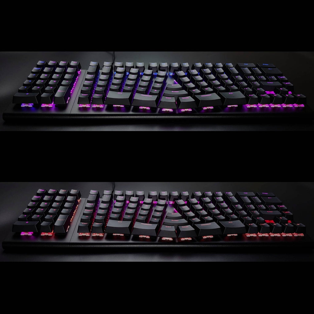 RGB backlight close-up of the X-Bows Knight Plus ergonomic keyboard
